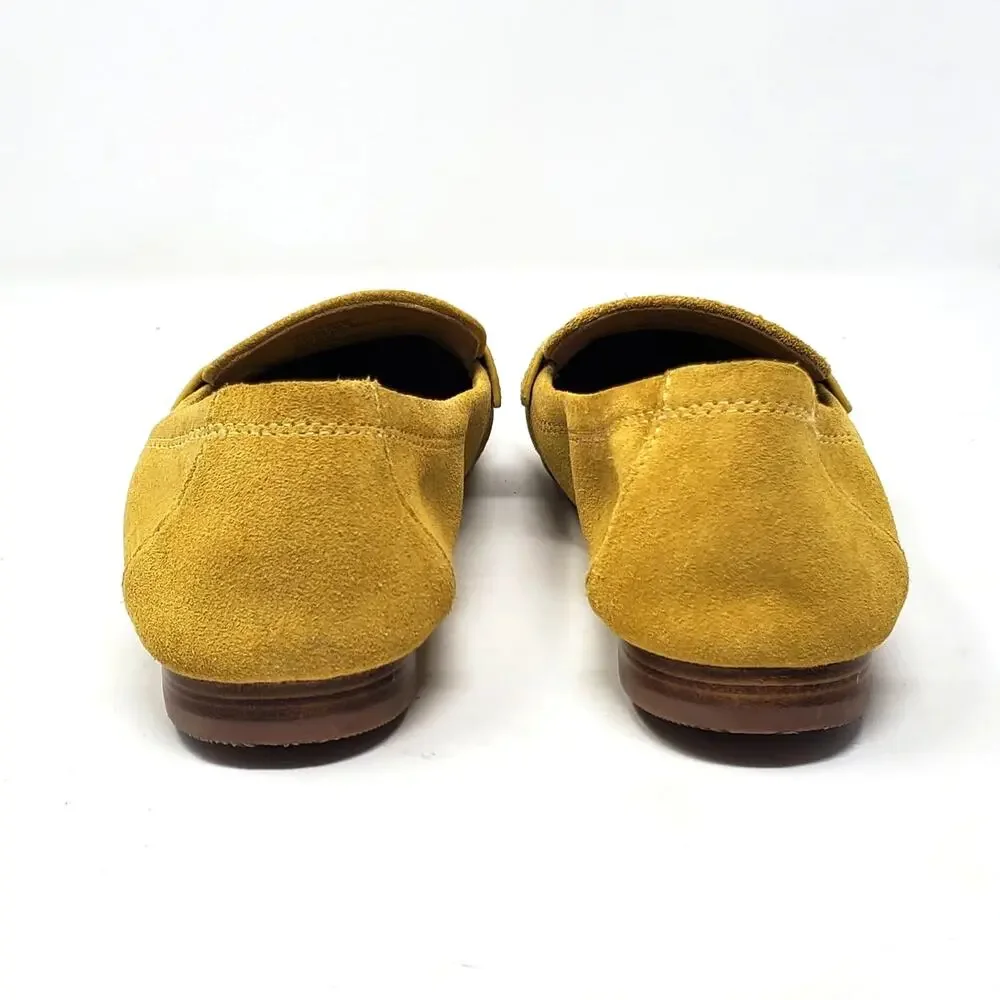 Tory Burch Ballet Loafers Flats Split Suede Leather Yellow Cornbread Size 7.5
